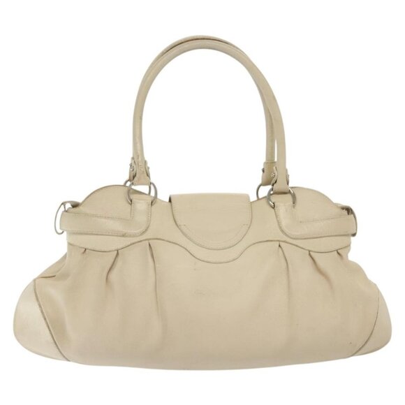 Salvatore Ferragamo Gancini Tote Bag Leather Beige Silver Auth - Picture 3 of 16